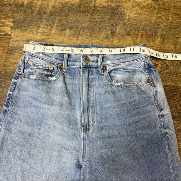 American Eagle Baggy Jeans Womens 2 High Rise Straight Leg Blue Denim Distressed - Picture 3 of 10